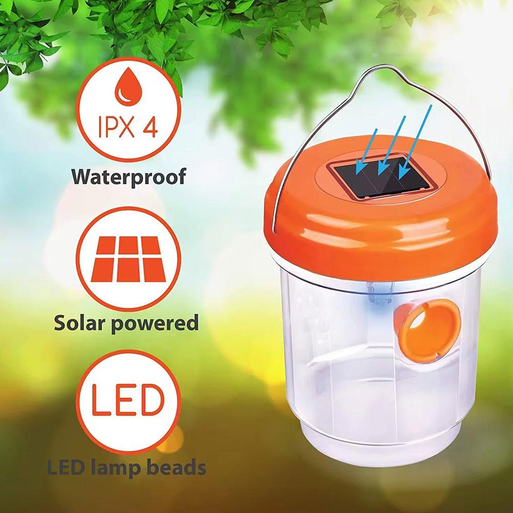 Solar Wasp Trap, Waterproof Outdoor Hanging Insect Catcher with LED