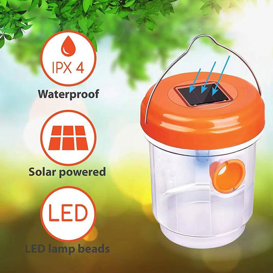 Solar Wasp Trap, Waterproof Outdoor Hanging Insect Catcher with LED