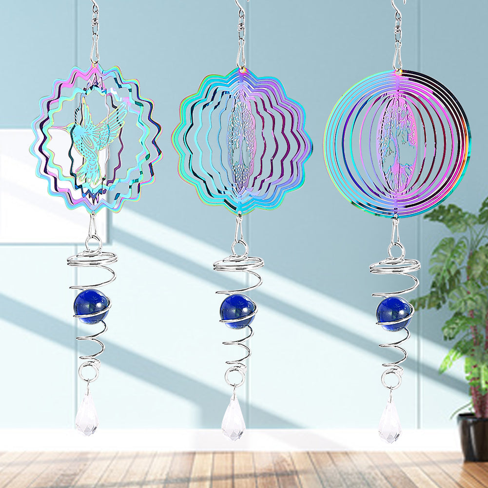 Gradient Wind Spinner with Crystal Spiral Tail and Gazing Ball