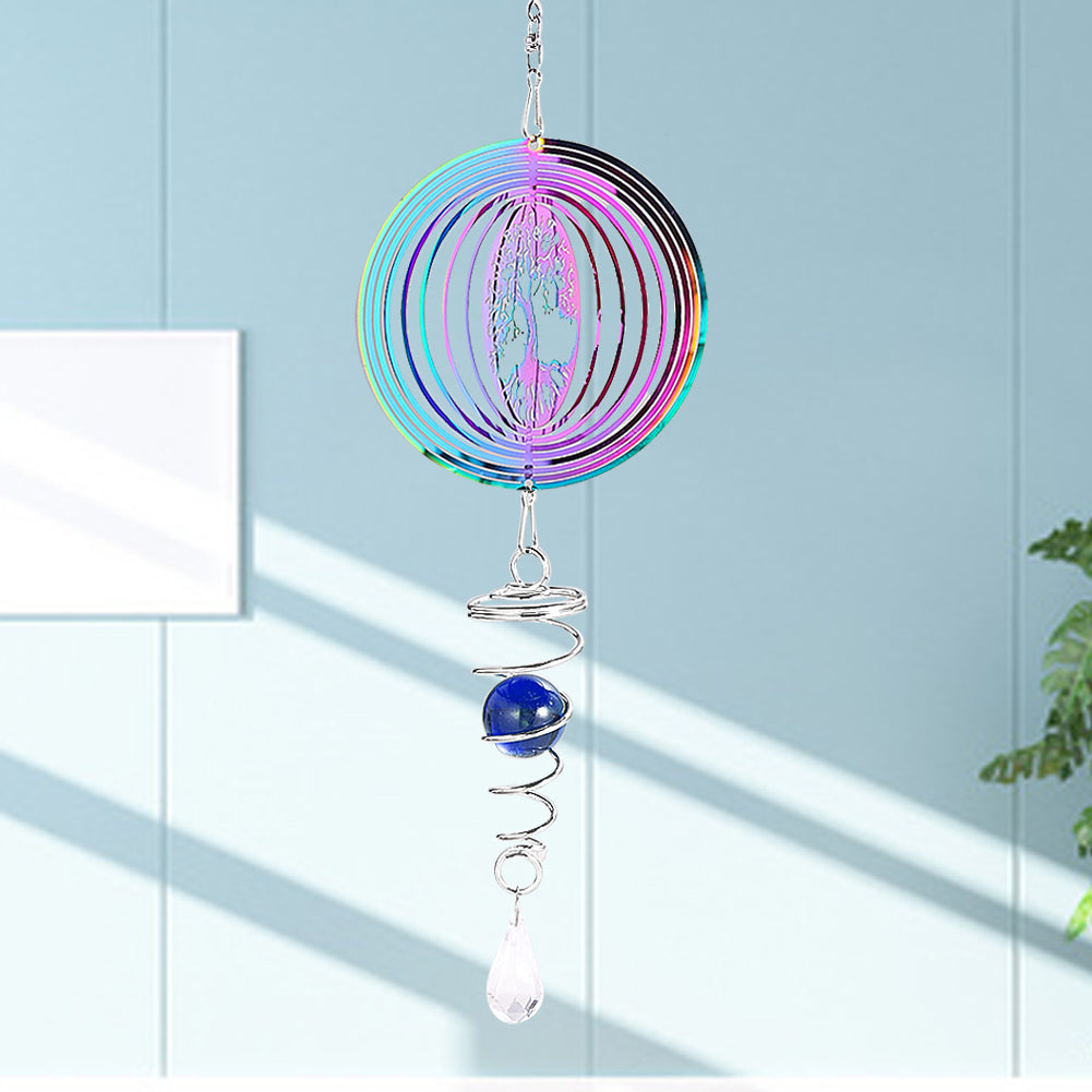Gradient Wind Spinner with Crystal Spiral Tail and Gazing Ball