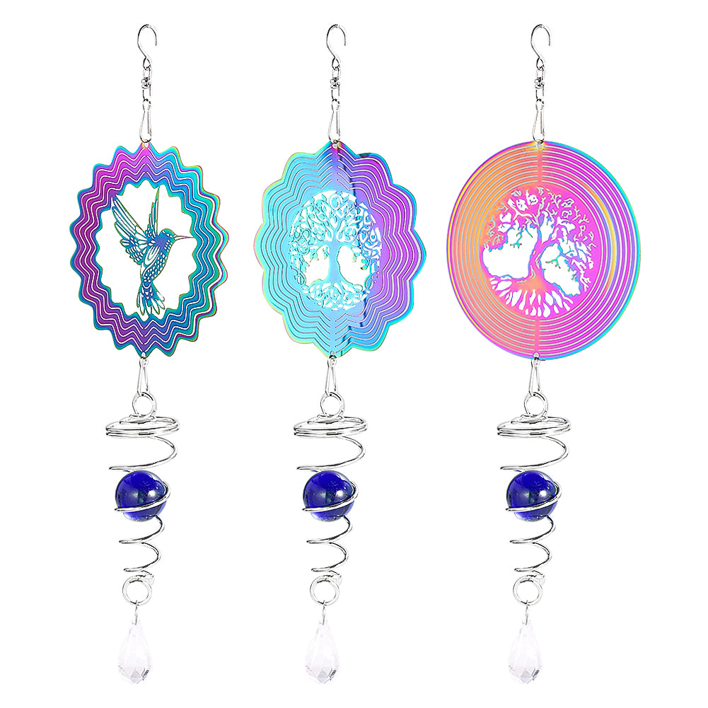 Gradient Wind Spinner with Crystal Spiral Tail and Gazing Ball