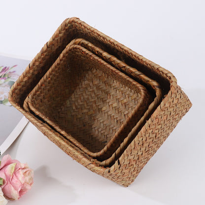 Seagrass Storage Basket Set - Woven Organizer Bins for Home & Snacks
