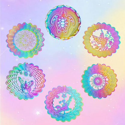3D Rainbow Mandala Wind Spinner Hanging Garden Wind Chime