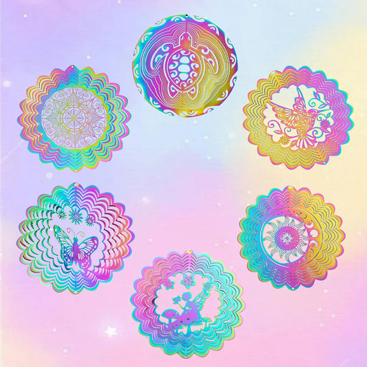 3D Rainbow Mandala Wind Spinner Hanging Garden Wind Chime