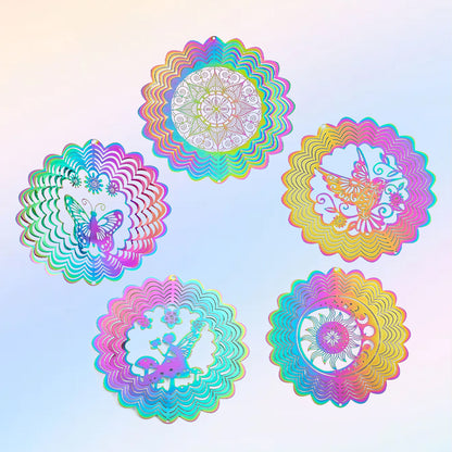 3D Rainbow Mandala Wind Spinner Hanging Garden Wind Chime