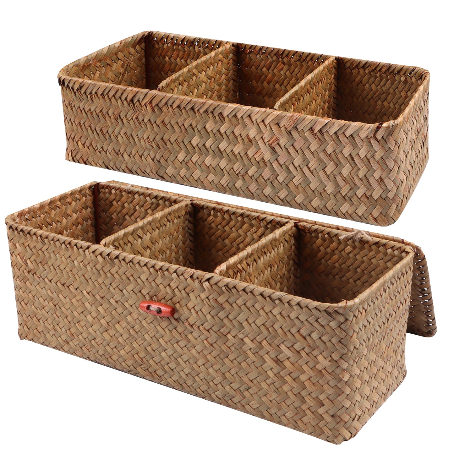 Woven Seagrass Divided Storage Basket, Desk & Shelf Organizer