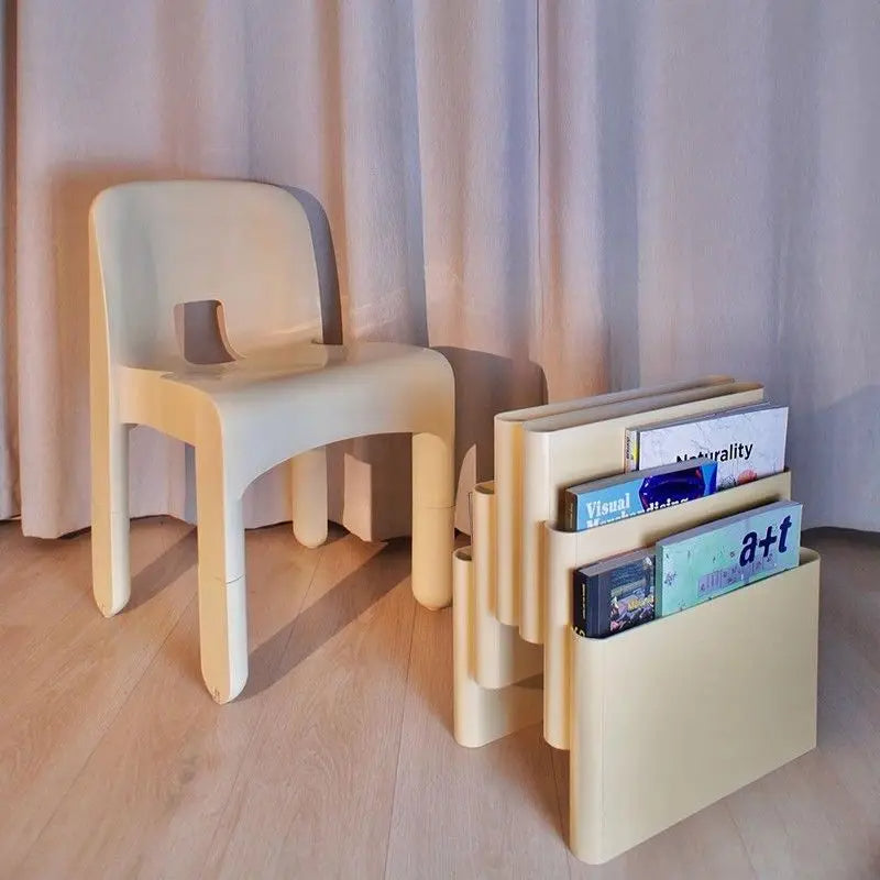 Wavy Floor Magazine Holder — Retro Scalloped Book & Record Rack