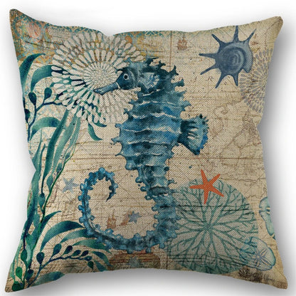 Marine Life Throw Pillow Covers, Turtle Whale Octopus Cushion Covers