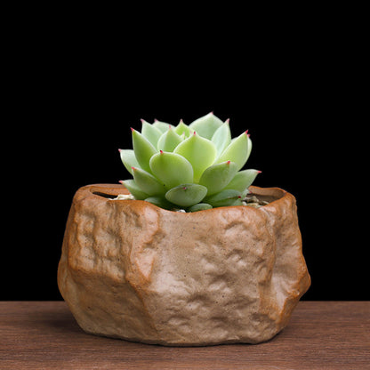 Stone-Look Ceramic Succulent Pot - Natural Rock Texture Planter
