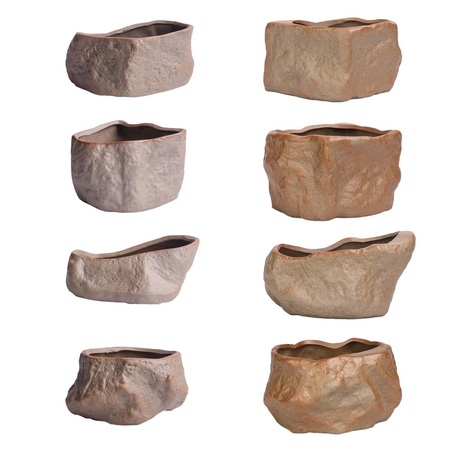Stone-Look Ceramic Succulent Pot - Natural Rock Texture Planter