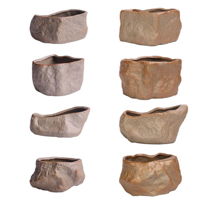 Stone-Look Ceramic Succulent Pot - Natural Rock Texture Planter