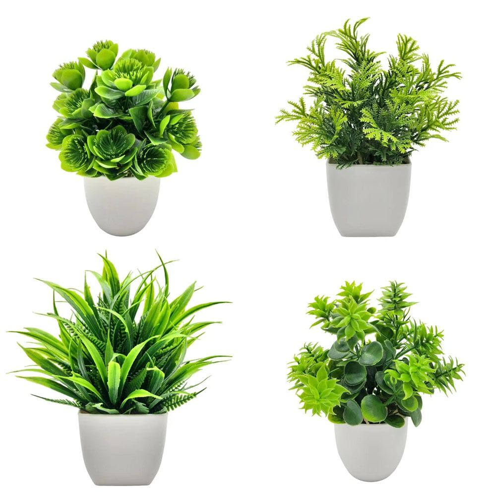 Mini Artificial Potted Plant - Faux Greenery in White Pot Decor