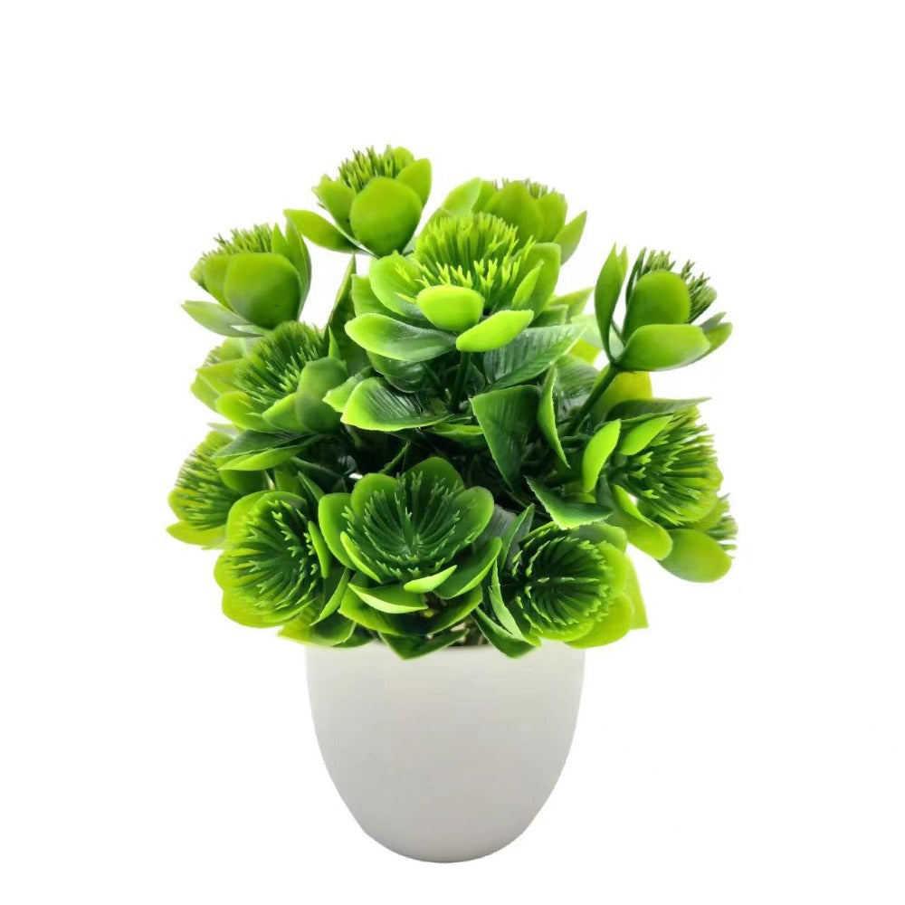 Mini Artificial Potted Plant - Faux Greenery in White Pot Decor