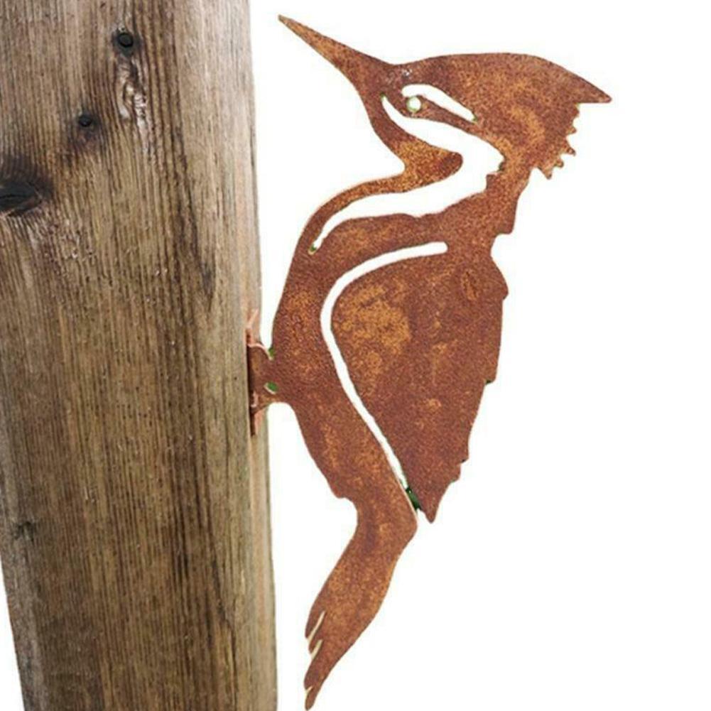 Rusty Iron Woodpecker Garden Stake - Metal Bird Yard Art Decor