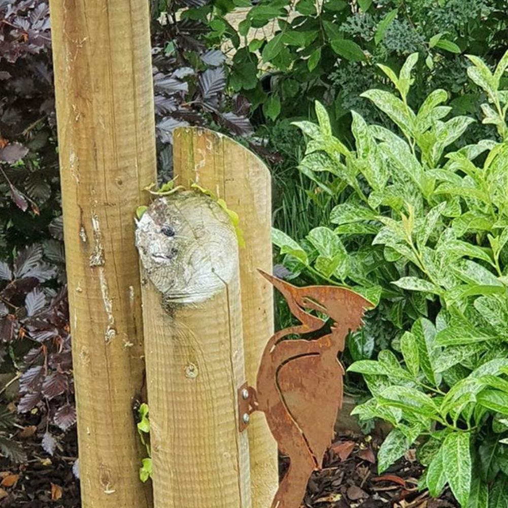 Rusty Iron Woodpecker Garden Stake - Metal Bird Yard Art Decor