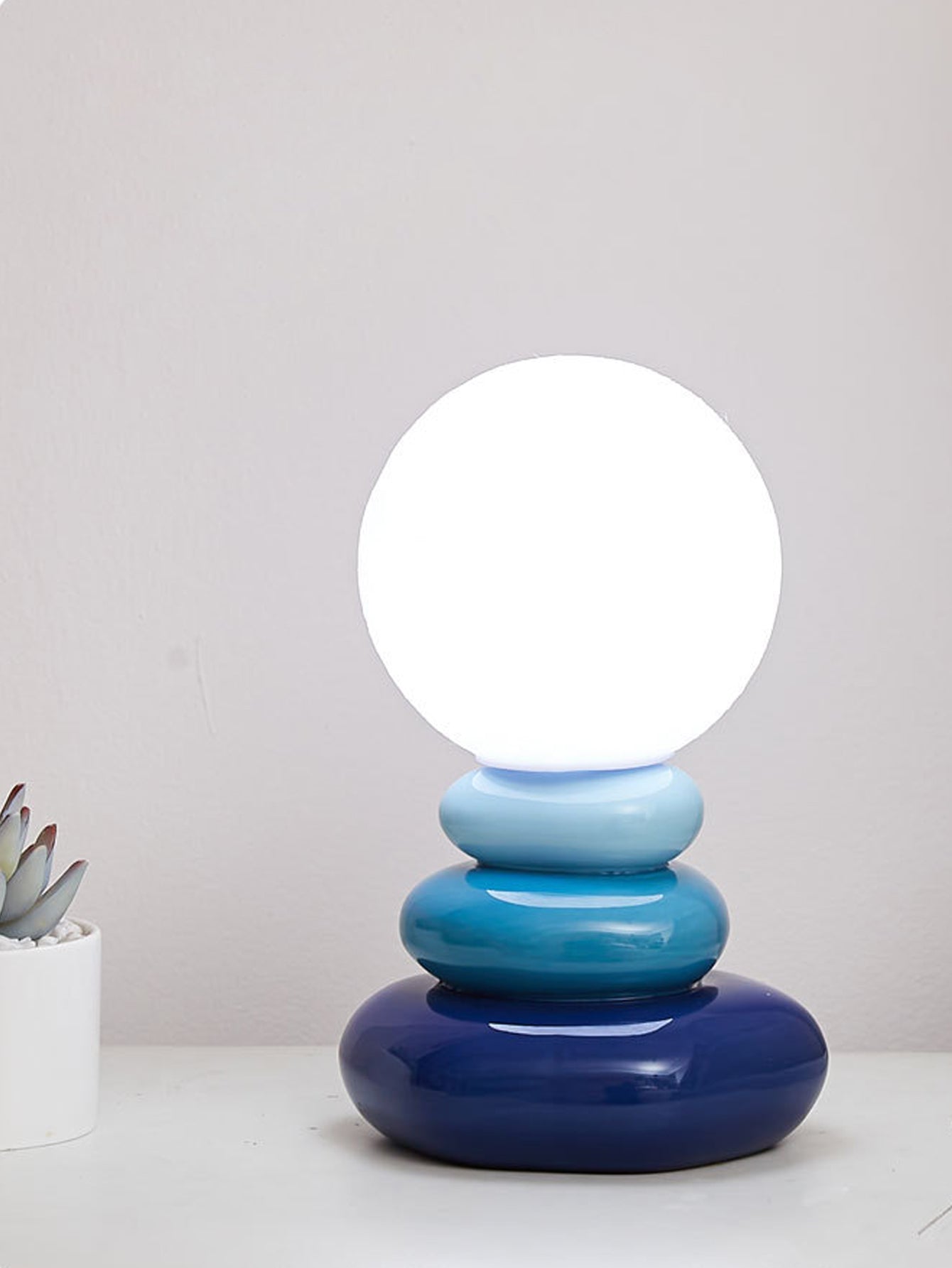 Stacked Stone Ceramic Table Lamp - Glass Globe Bedside Mood Light