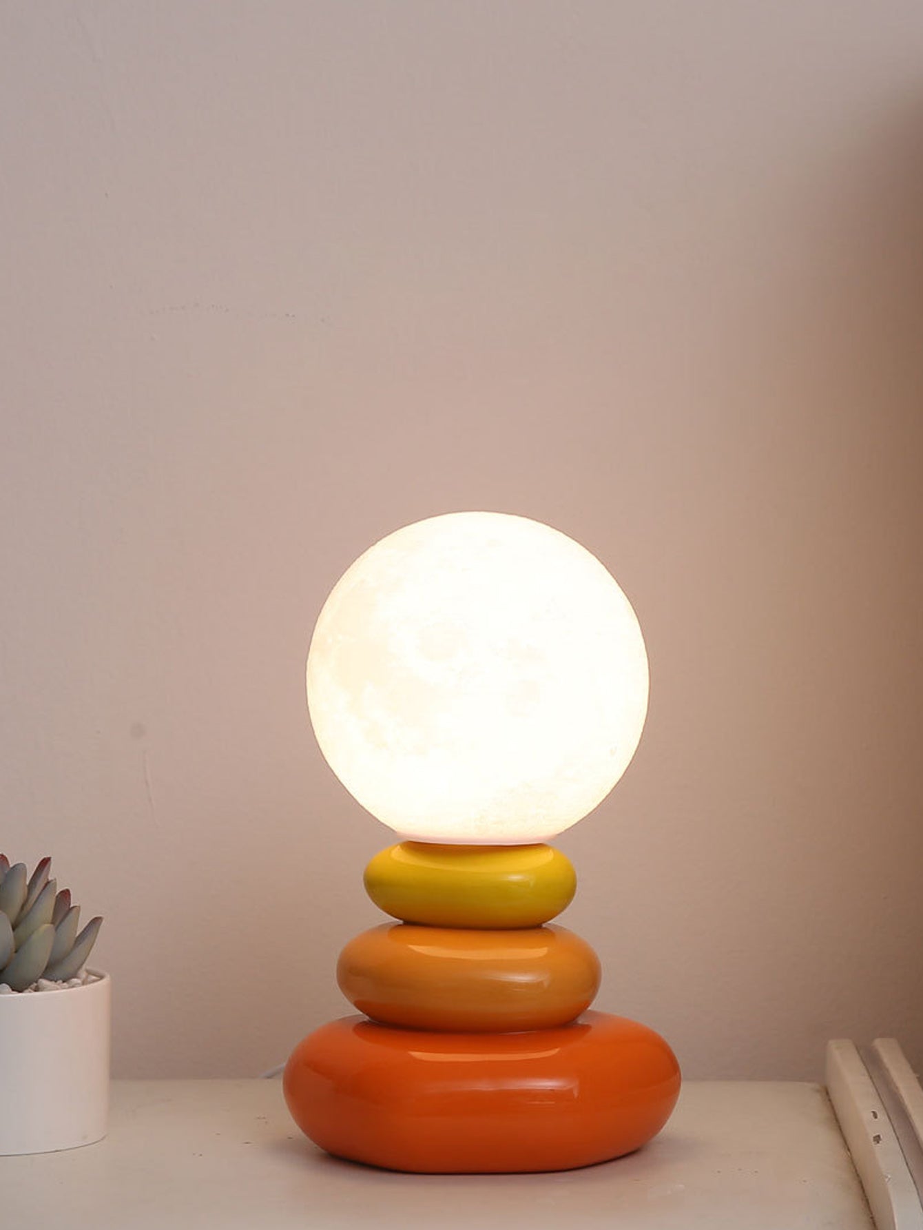 Stacked Stone Ceramic Table Lamp - Glass Globe Bedside Mood Light