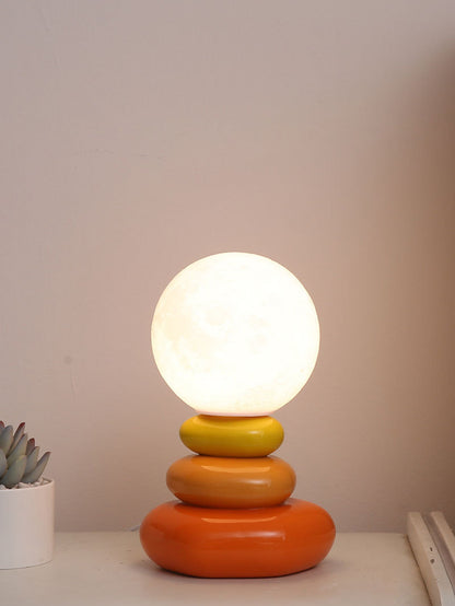 Stacked Stone Ceramic Table Lamp - Glass Globe Bedside Mood Light