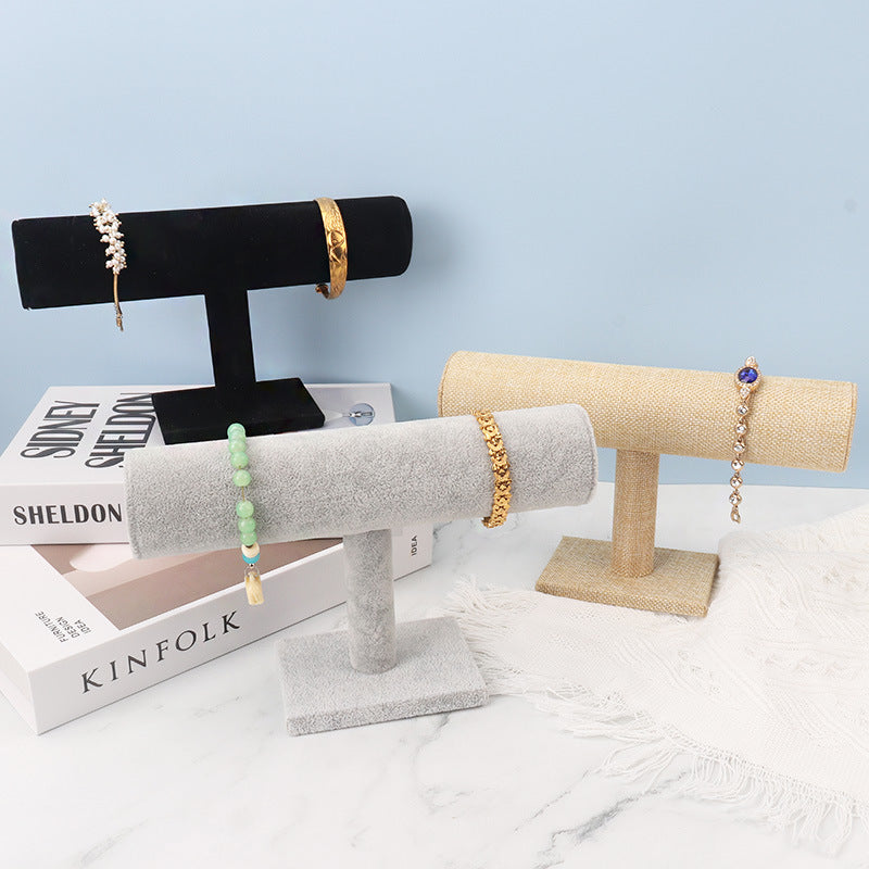 T-Bar Bracelet Display Stand, Velvet & Linen Bangle Holder