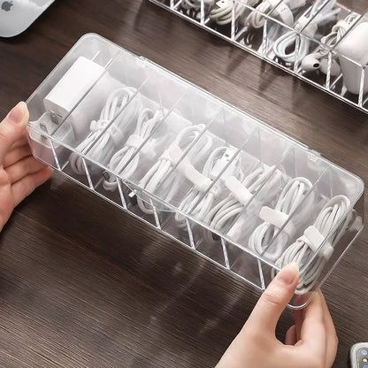 Clear Cable Storage Box, Compartment Cord Organizer with Lid
