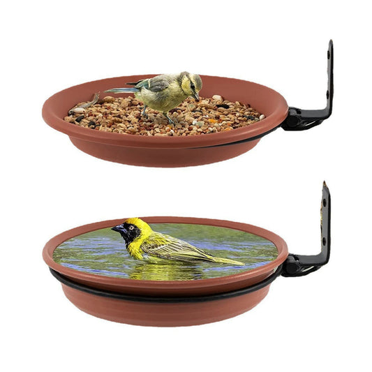 Tree-Mounted Bird Bath & Feeder Bowl Set, Wall Bracket Outdoor Bird Di