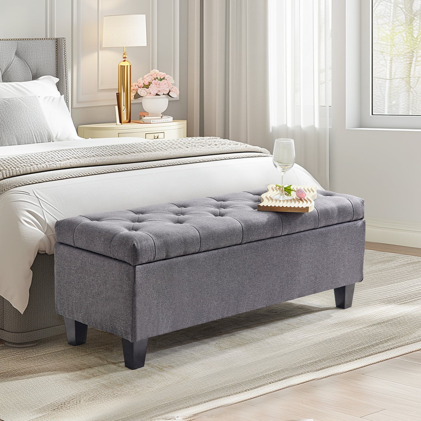 42" Tufted Storage Ottoman Bench — Upholstered Entryway Seat