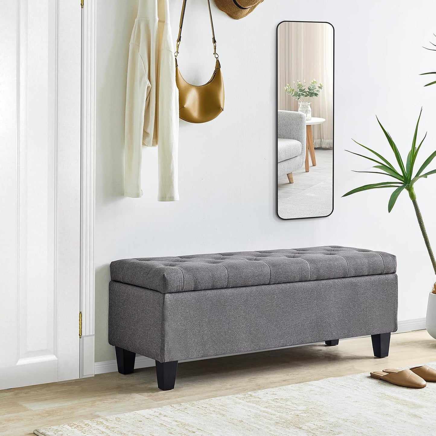 42" Tufted Storage Ottoman Bench — Upholstered Entryway Seat