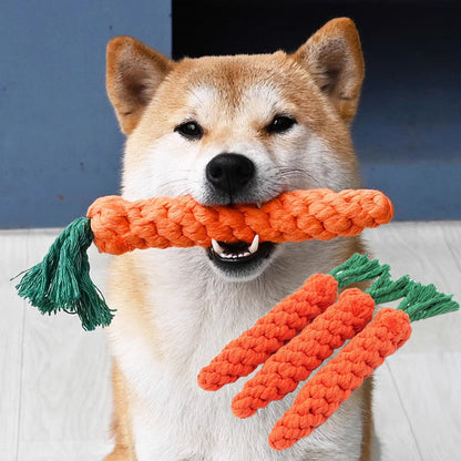 Carrot Rope Dog Toy Durable Braided Cotton Chew and Tug Toy