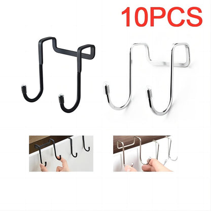 Stainless Steel Over-Cabinet Double S Hooks, Set of 10