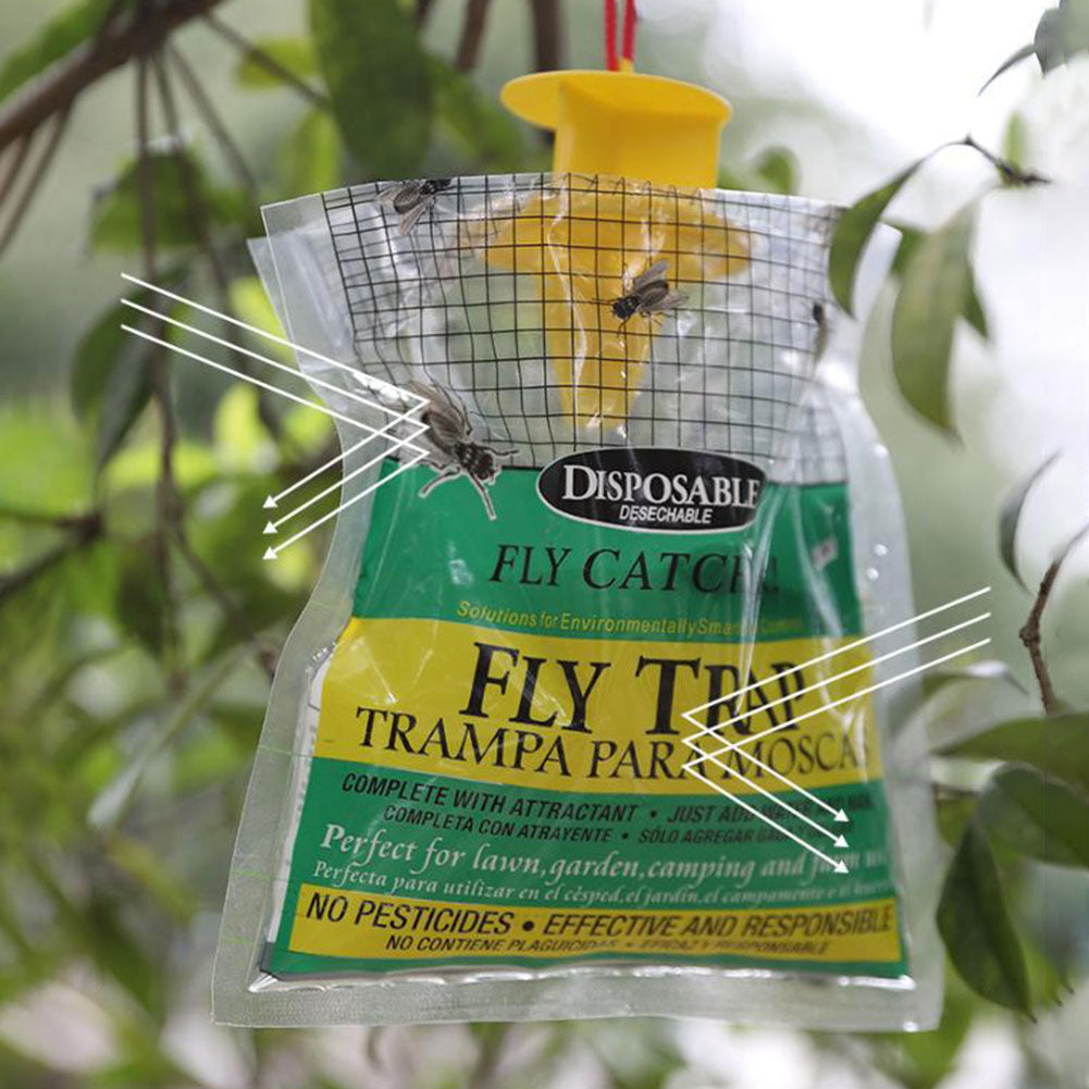 Disposable Hanging Fly Trap Bag - Outdoor Non-Toxic Fly Catcher with B