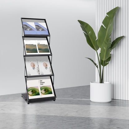 Foldable 4-Tier Magazine Stand — Floor Brochure Display Rack