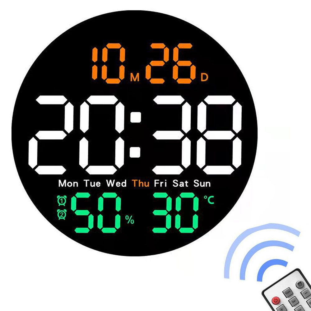 Digital LED Wall Clock with Dual Alarms and Temperature