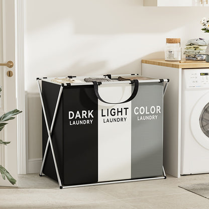3-Section Laundry Hamper Sorter, Foldable Divided Basket