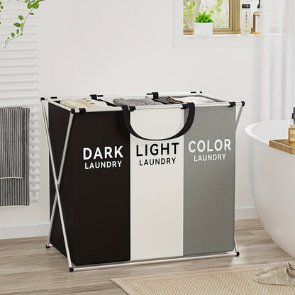 3-Section Laundry Hamper Sorter, Foldable Divided Basket