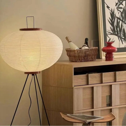 Japanese Rice Paper Tripod Floor Lamp Wabi Sabi Lantern