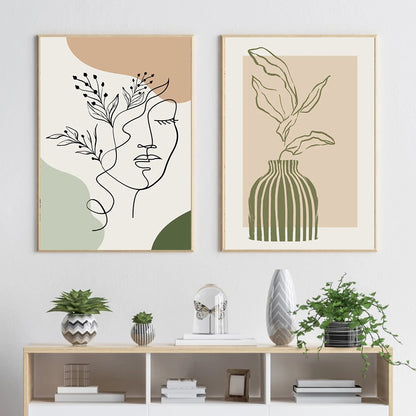 Sage Green Boho Wall Art, Abstract Geometric & Plant Prints