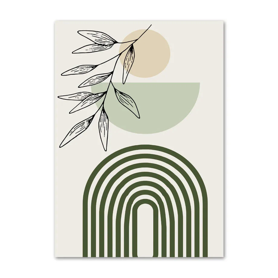Sage Green Boho Wall Art, Abstract Geometric & Plant Prints