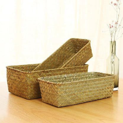 Rectangular Seagrass Storage Basket - Woven Pantry Organizer Bin