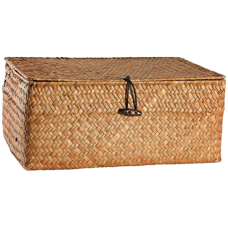 Handwoven Rattan-Look Storage Box with Lid, Natural Wicker Basket