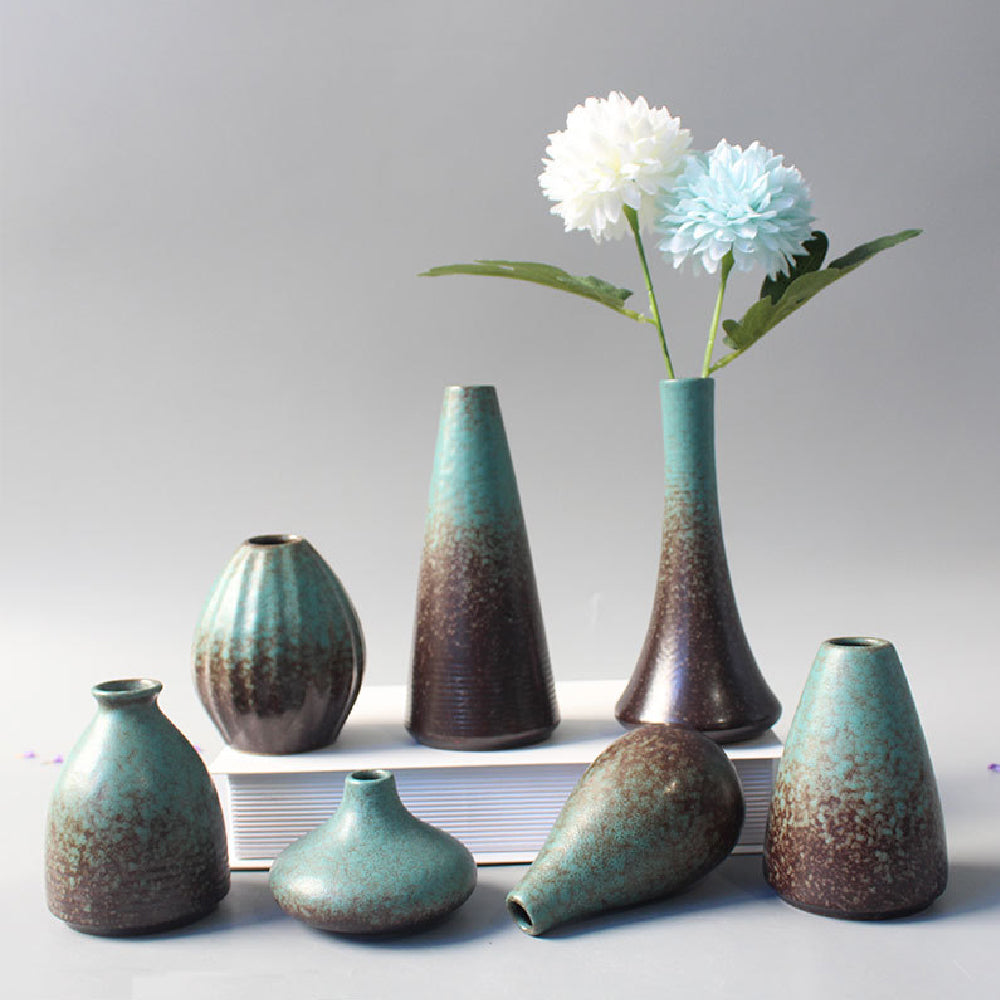 Reactive Glaze Ceramic Bud Vase - Teal Stoneware Flower Vase Decor