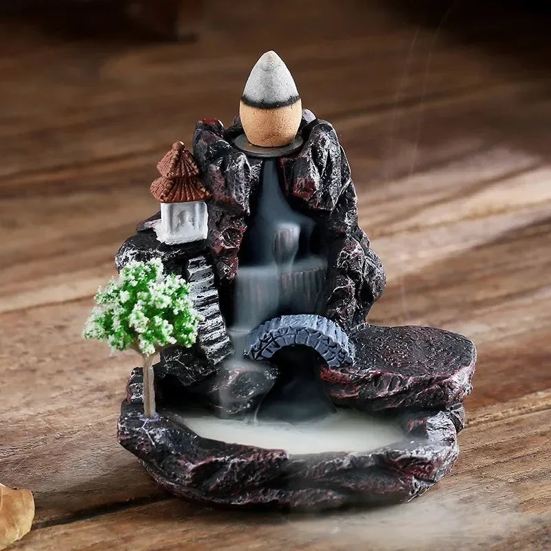 Backflow Incense Burner Mountain Waterfall Cone Holder Decor