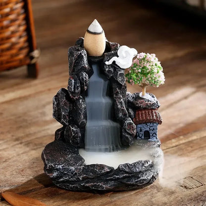 Backflow Incense Burner Mountain Waterfall Cone Holder Decor