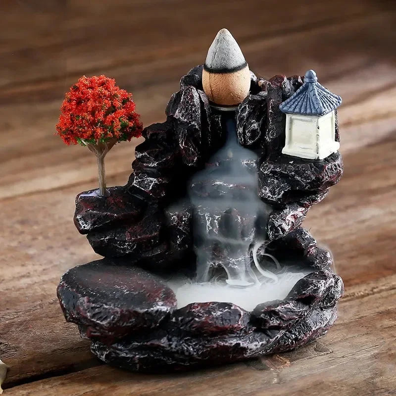 Backflow Incense Burner Mountain Waterfall Cone Holder Decor