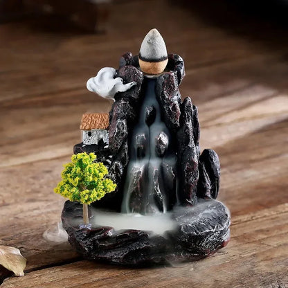 Backflow Incense Burner Mountain Waterfall Cone Holder Decor