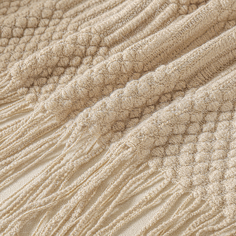 Chunky Knit Throw Blanket with Tassels - Textured Boho Sofa Throw