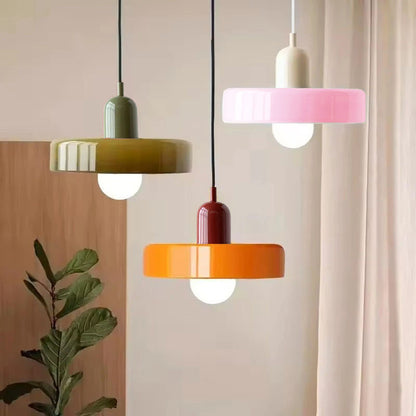 Nordic Glass Pendant Light, Retro Colored Hanging Lamp for Dining