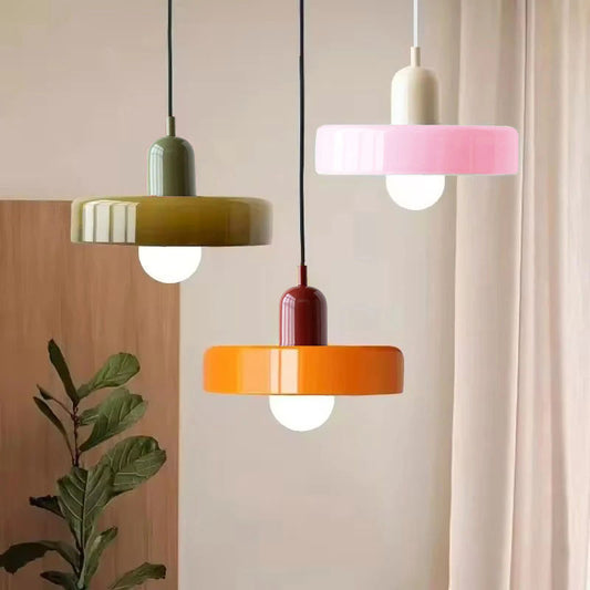 Nordic Glass Pendant Light, Retro Colored Hanging Lamp for Dining