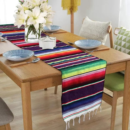 Mexican Serape Table Runner, Colorful Striped Cotton Fiesta