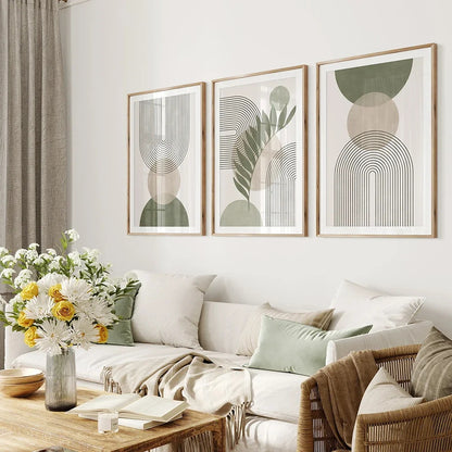 Nordic Sage Green Wall Art, Abstract Boho Botanical Print Set