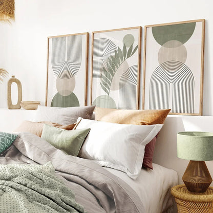 Nordic Sage Green Wall Art, Abstract Boho Botanical Print Set